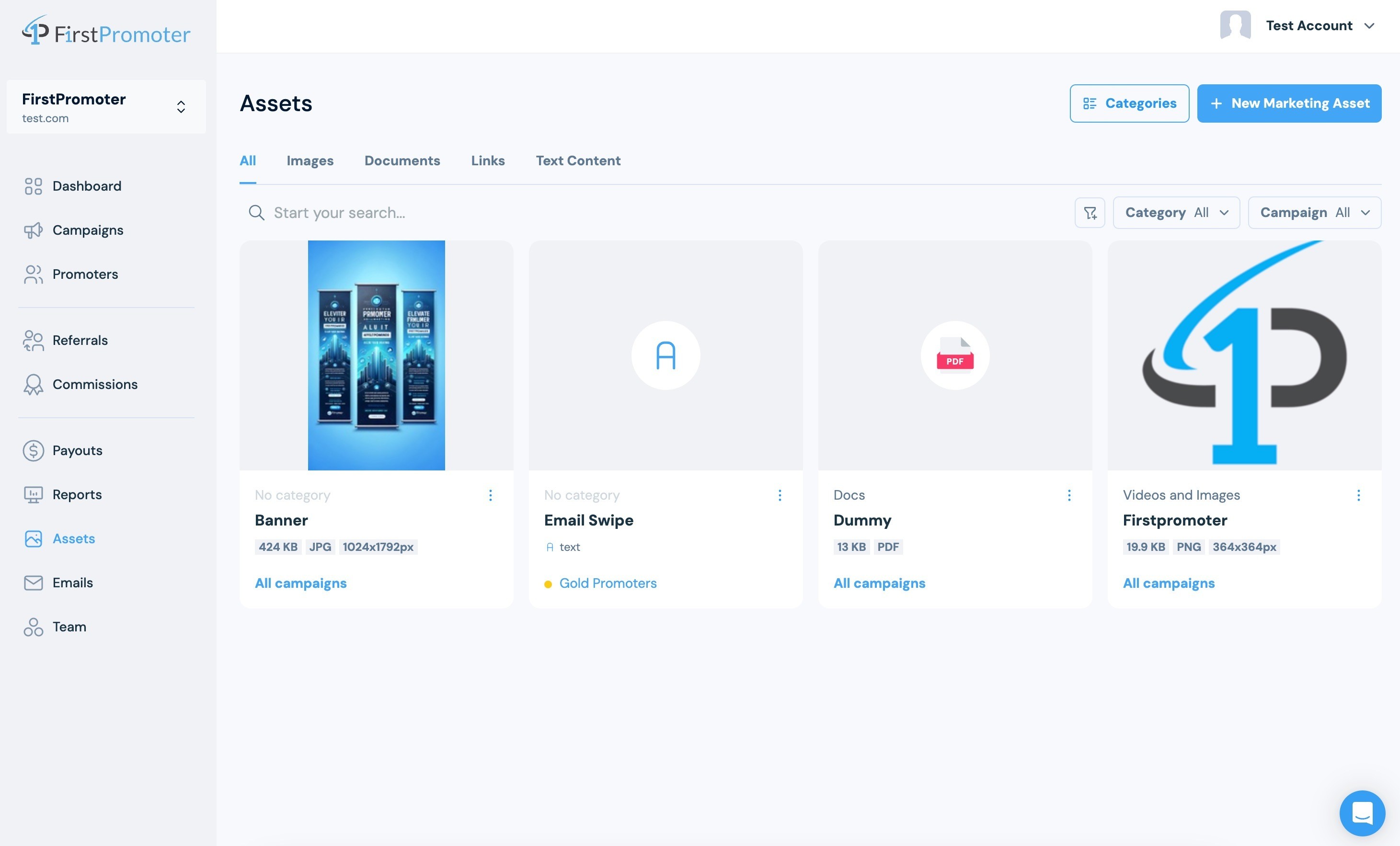 FirstPromoter affiliate program management: Assets